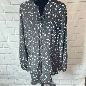 Lane Bryant size 24 Floral Tunic top lace up ruffles